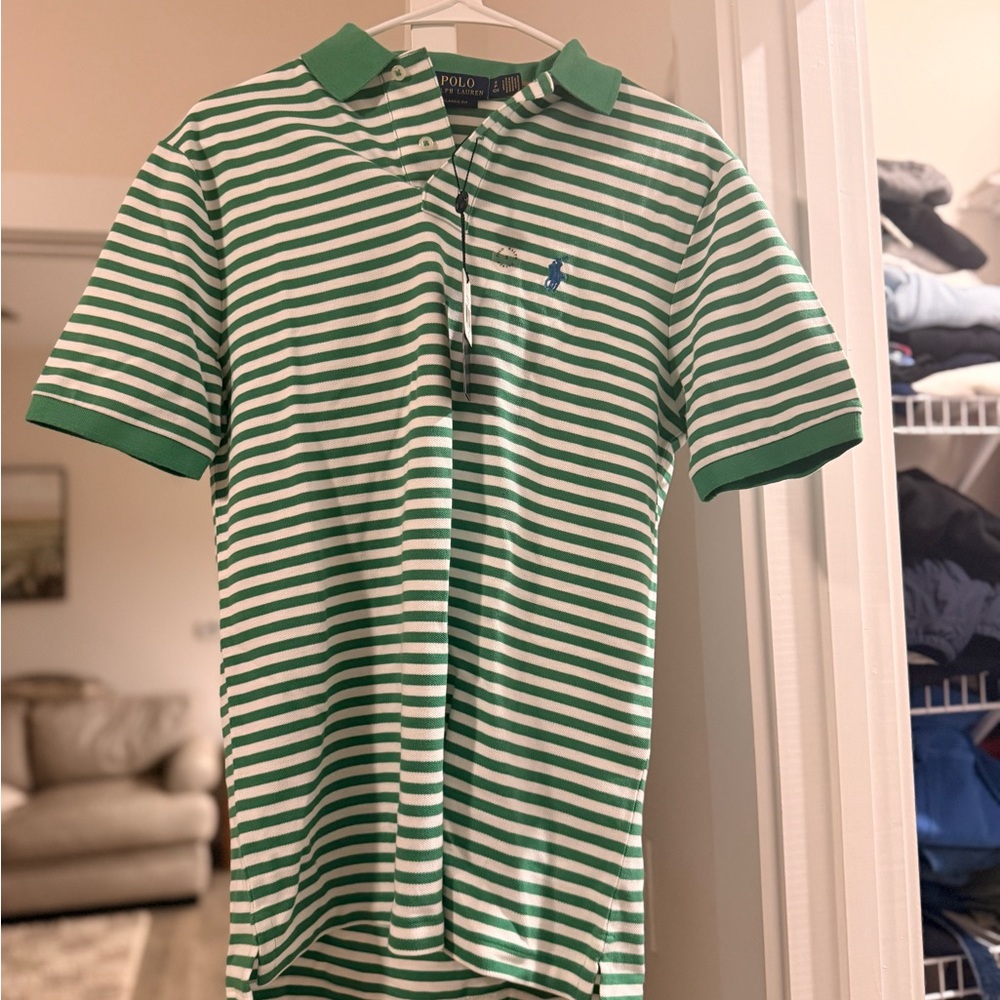 Ralph Lauren Green & White Striped Polo Shirt